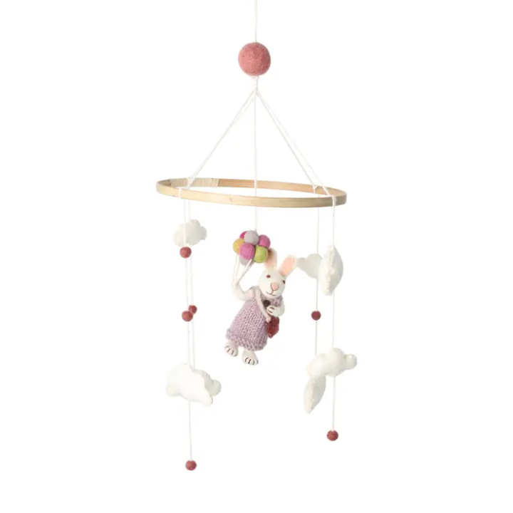 Felt Girl Bunny Holding Balloons Mobile