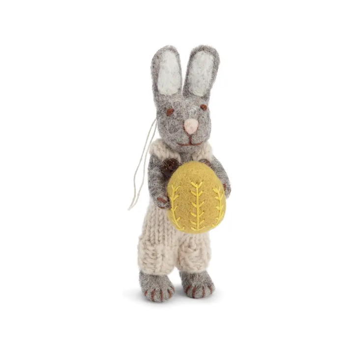 Grey Bunny Holding Easter Egg