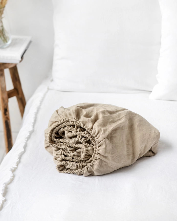 Benji Linen Fitted Crib Sheet | Natural