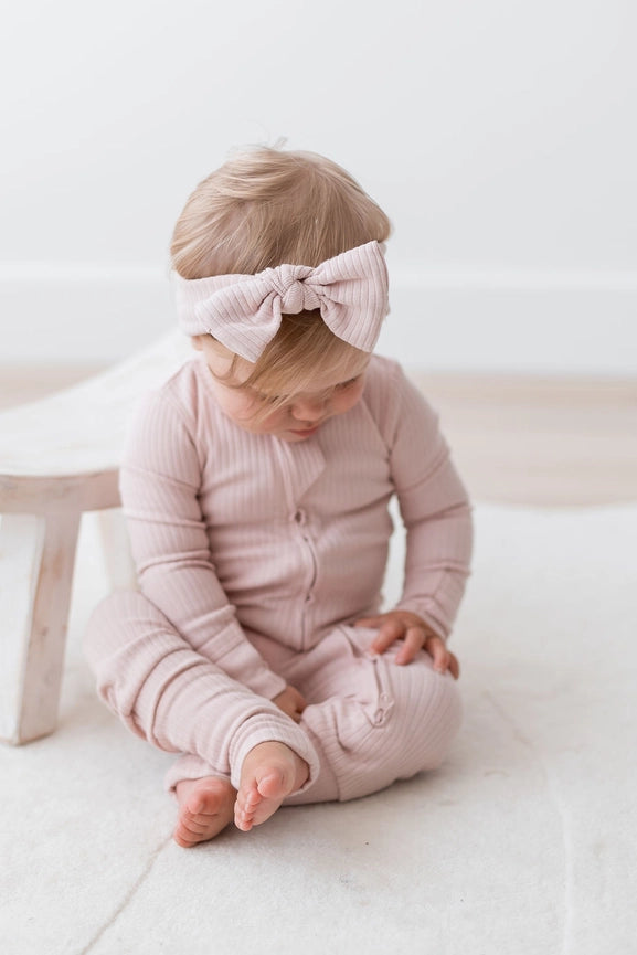 Ribbed Bow Headband | Blush