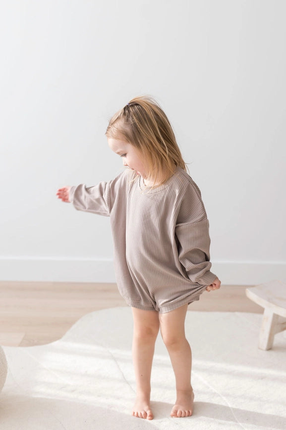 Ribbed Bubble Romper | Mushroom
