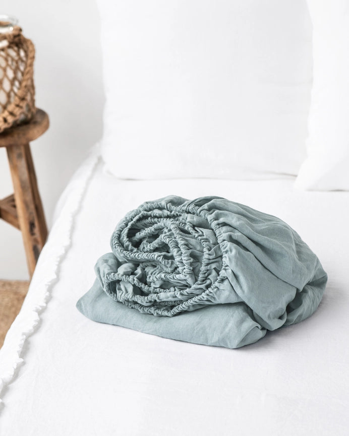 Benji Linen Fitted Crib Sheet | Dusty Blue