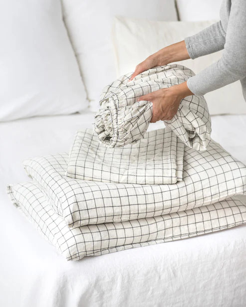 Linen Sheet Set | Charcoal Grid